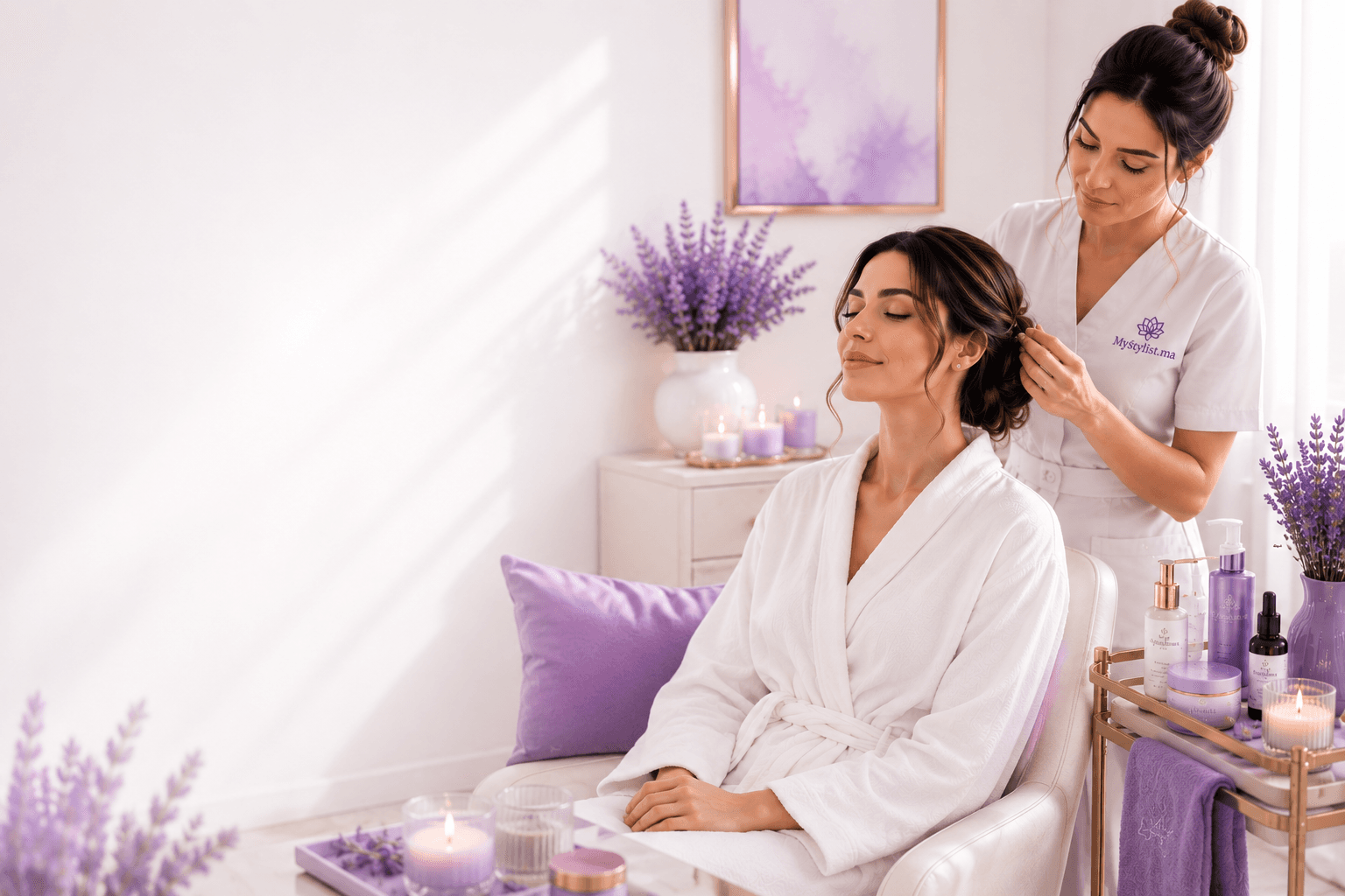 Professionnelle beauté MyStylist en intervention à domicile